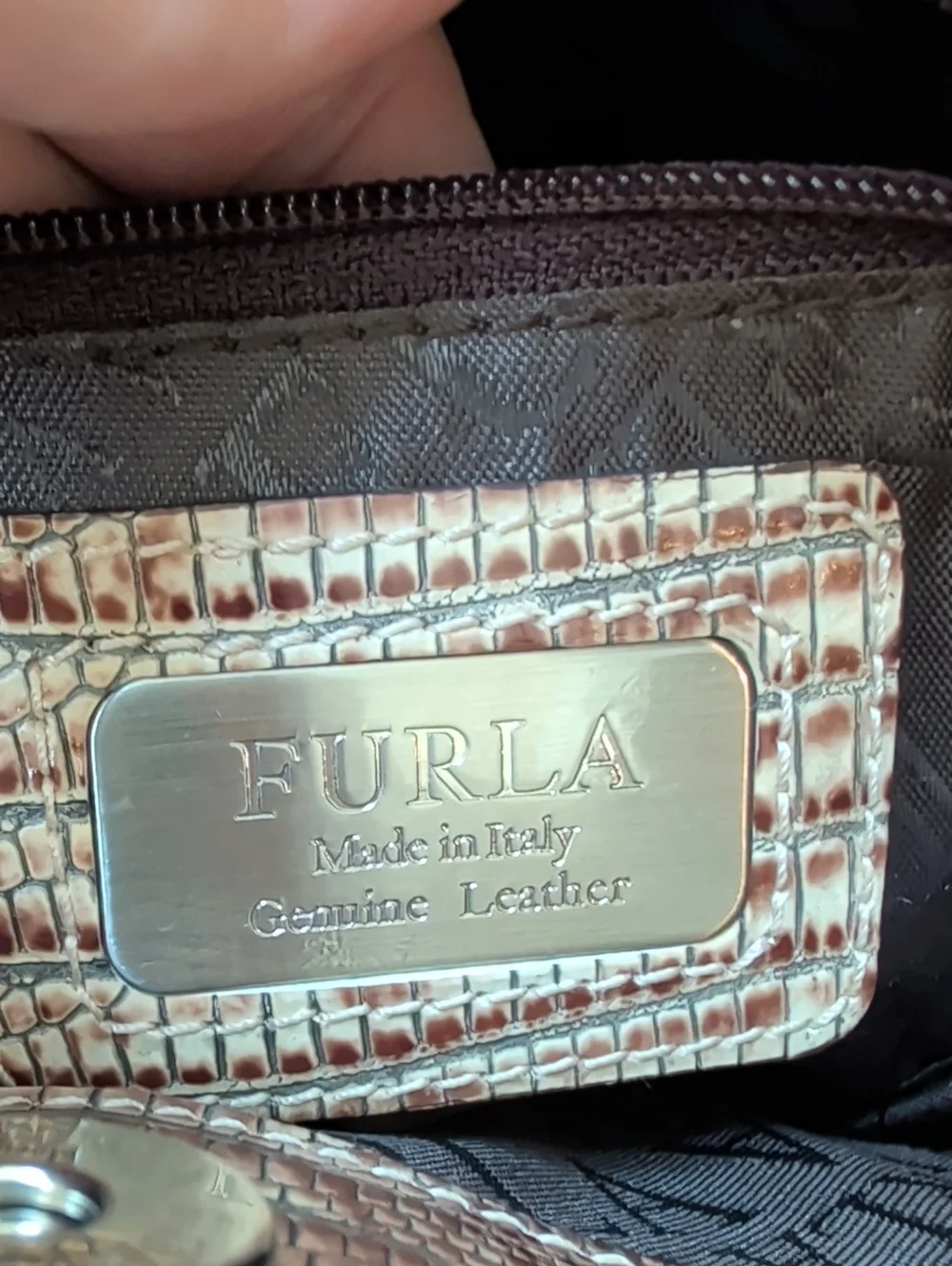 Furla Textured Brown Leather Structured Handbag w COA - Picture 9 of 10
